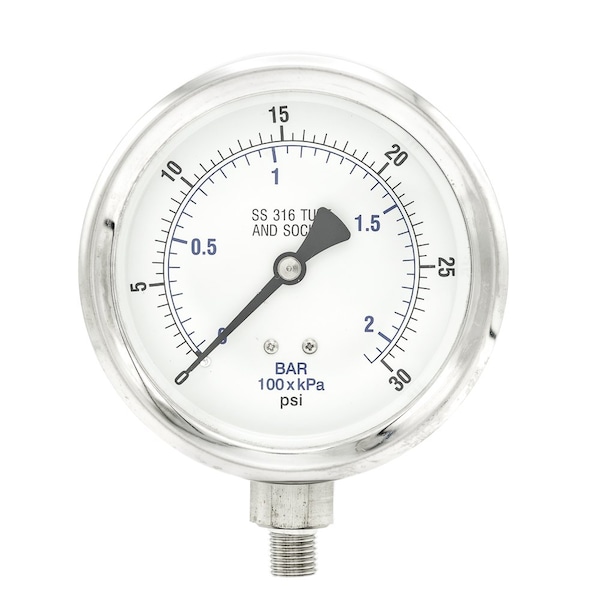 Pic Gauges 4 in Dial, 1/4 in NPT Male Lower Location, Stainless Steel Case Material PRO-301D-404C-01 - main